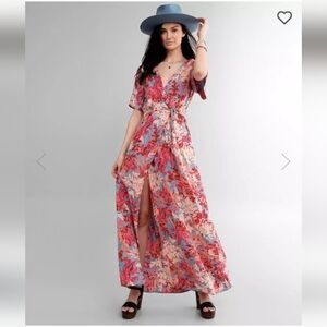 Floral Surplice Flyaway Dress